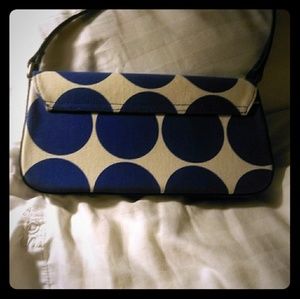 Small Kate Spade bag white with blue polkadot.